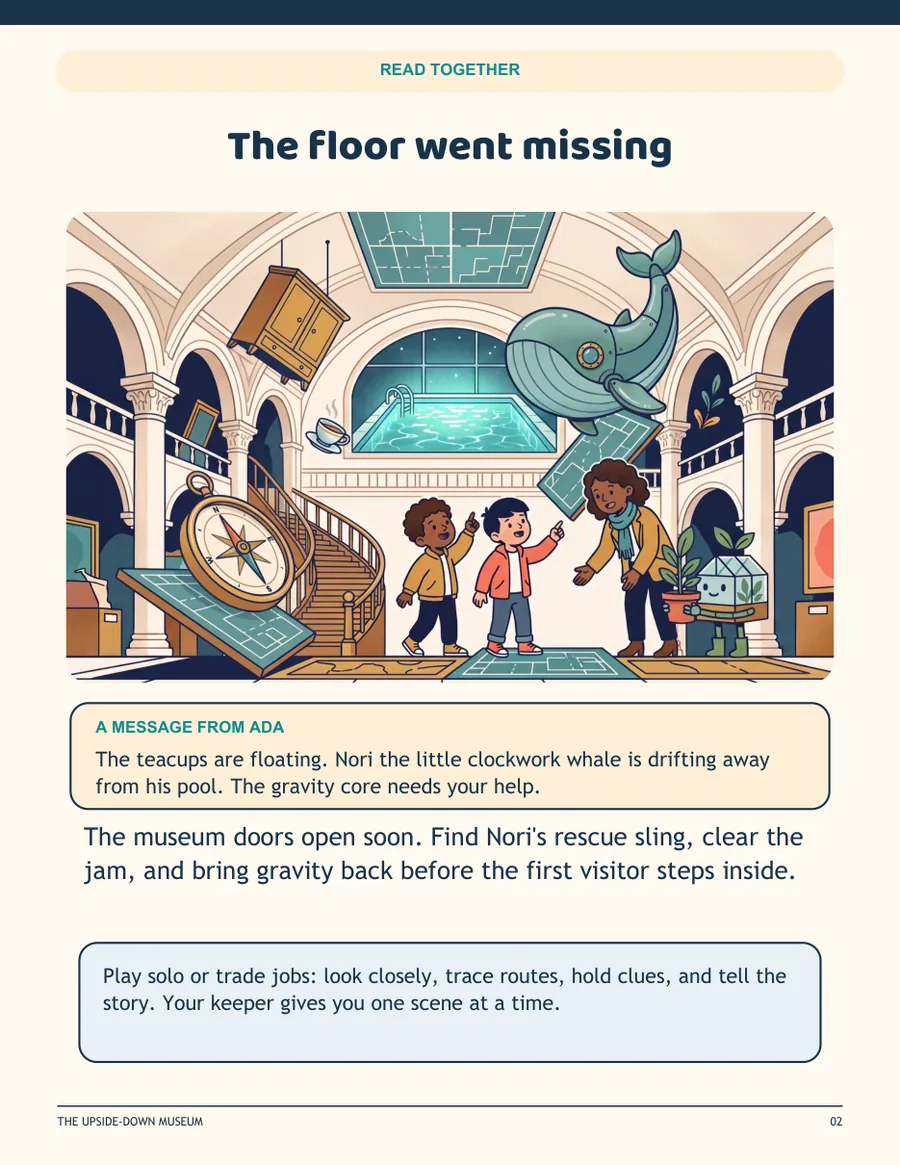 The read-together story page: the floor went missing.