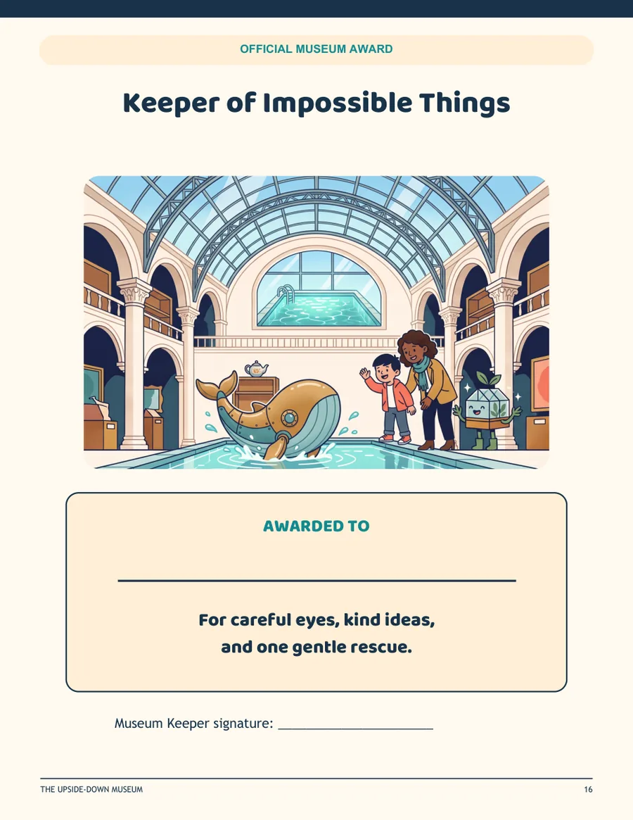 The Keeper of Impossible Things award certificate.